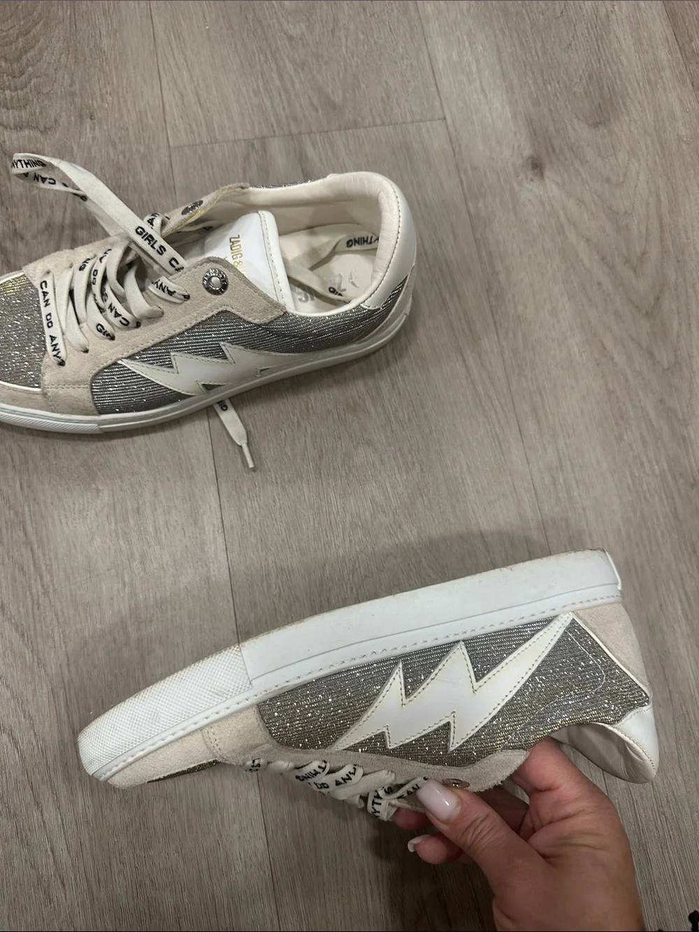 Zadig & Voltaire Silver and Cream Glitter Low-Top Sneakers